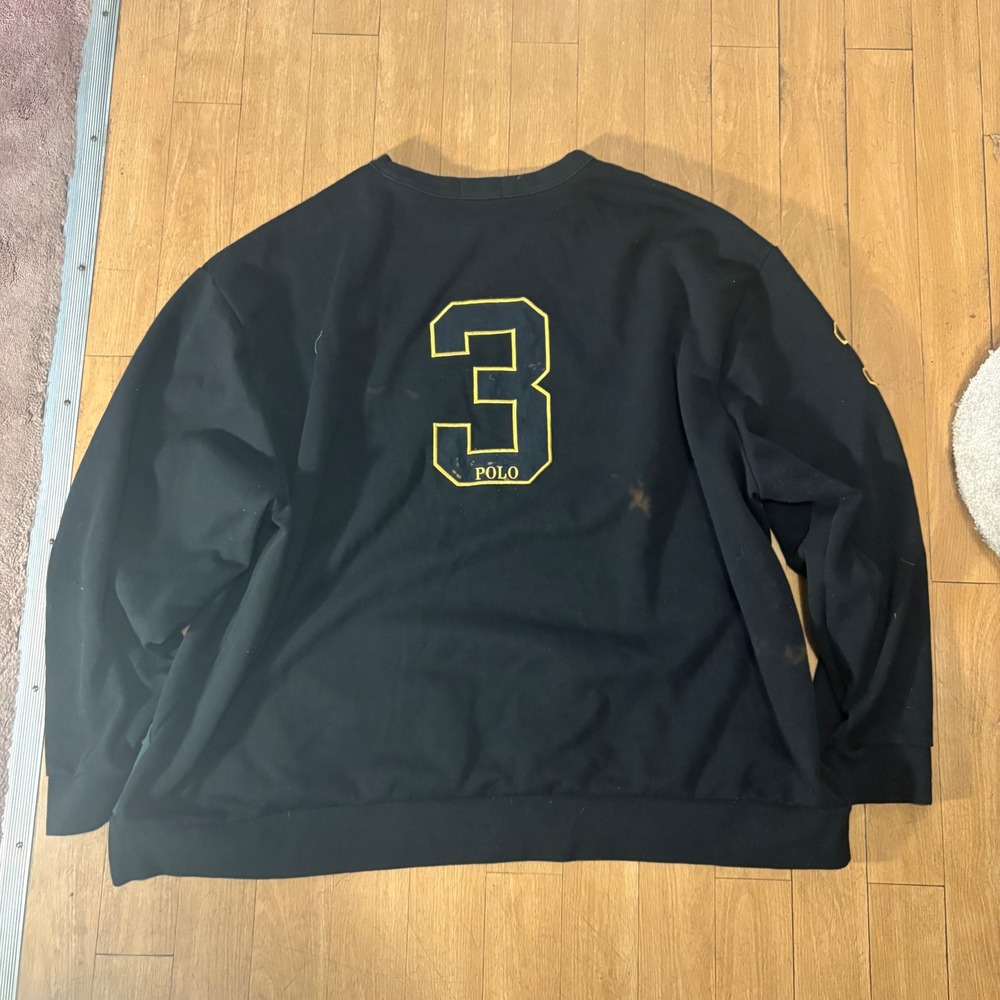 Polo Ralph Lauren Sweatshirt Mens 4XB Black Green Sash Big Pony Crest Pullover - Picture 9 of 10
